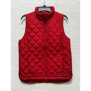 Lands' End Red‎ Quilted Vest Menswear Sleeveless Full Zip Casual Layering
